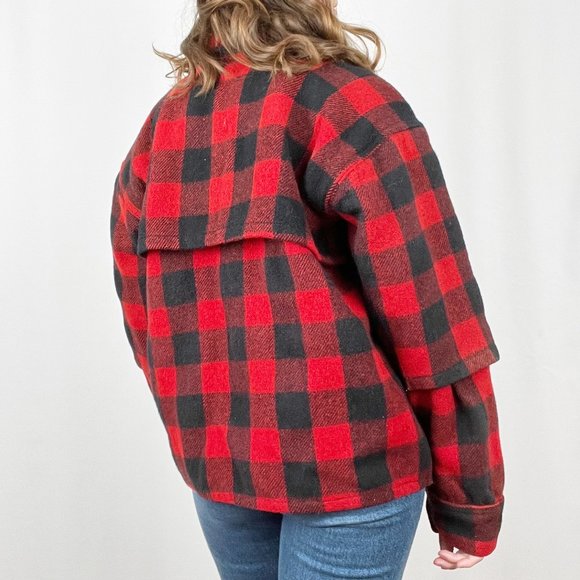 Vintage Lumberjack Plaid Wool Oversized Shacket Shirt Jacket Coat Buffalo Check - Picture 2 of 7